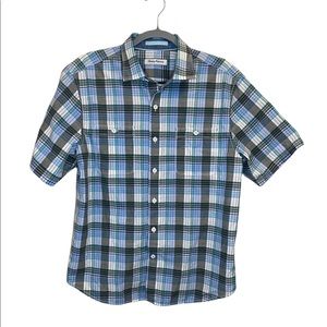 Tommy Bahama Plaid Short Sleeve Button Down Shirt Size M Gray, Teal, White